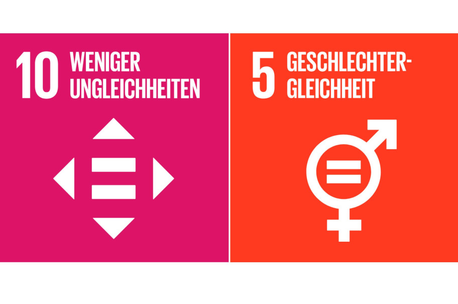 zwei symbole auf pinkem und rotem Hintergrund, symbolisieren SdG 10 und 5