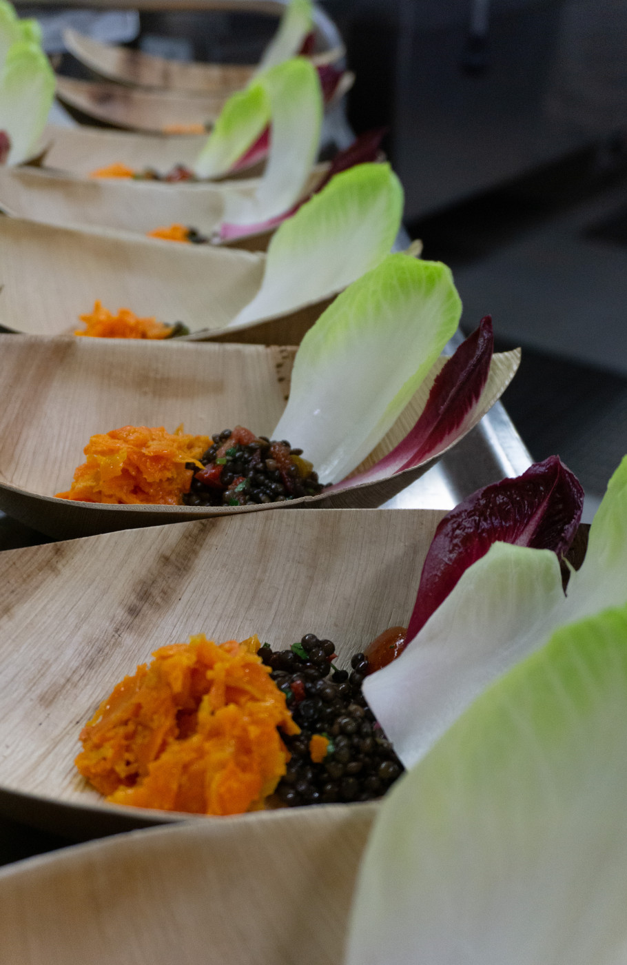 Rohkostsalate mit Karotten, Linsen und Chicorée