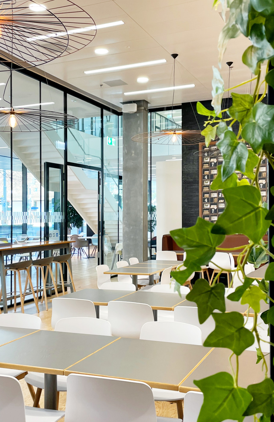 Innenansicht und Sitzplätze des Glaskubus des Restaurants Flavour Kitchen in Bern