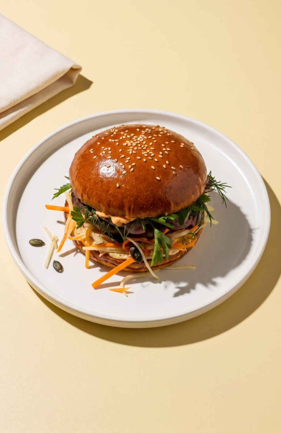 Burger mit Briochebun auf einem Teller