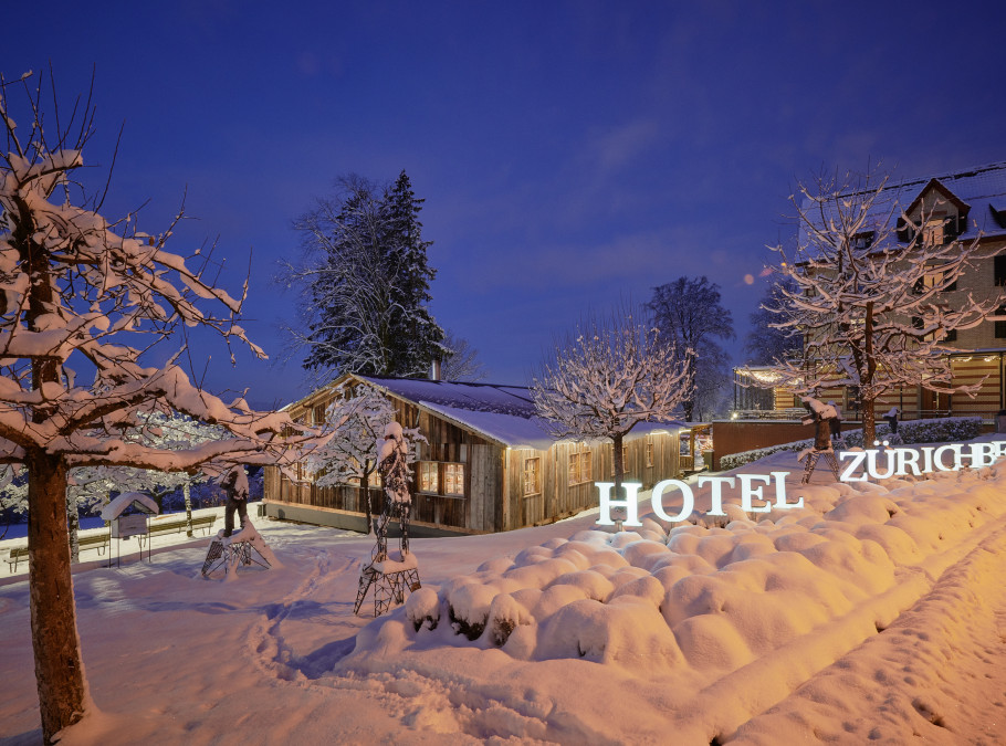 Das Chalet Zürichberg im Winter von aussen