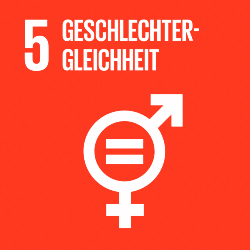 SDG Ziel 5 Geschlechtersymbol auf rotem Hintergrund
