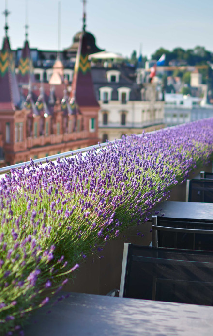 Aufnahme der Dachterrasse der HSLU mit Aussicht über Luzern