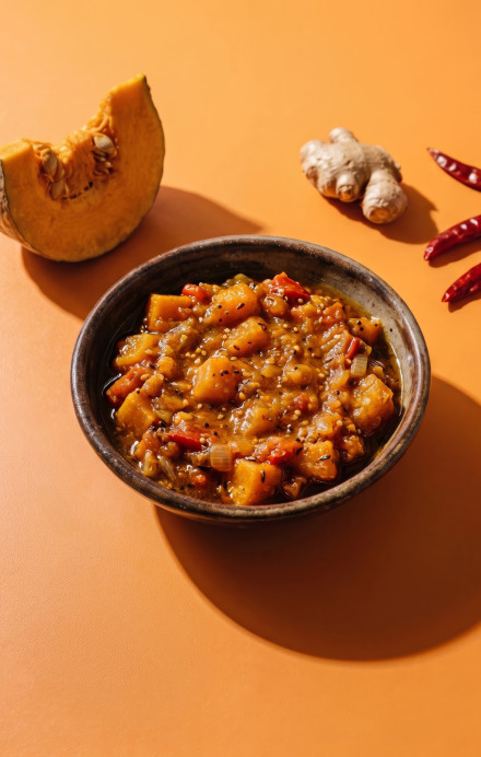Schüssel mit orangenem Chutney